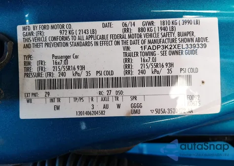 2014 Ford Focus Se из США, поврежденный, VIN 1FADP3K2XEL339339